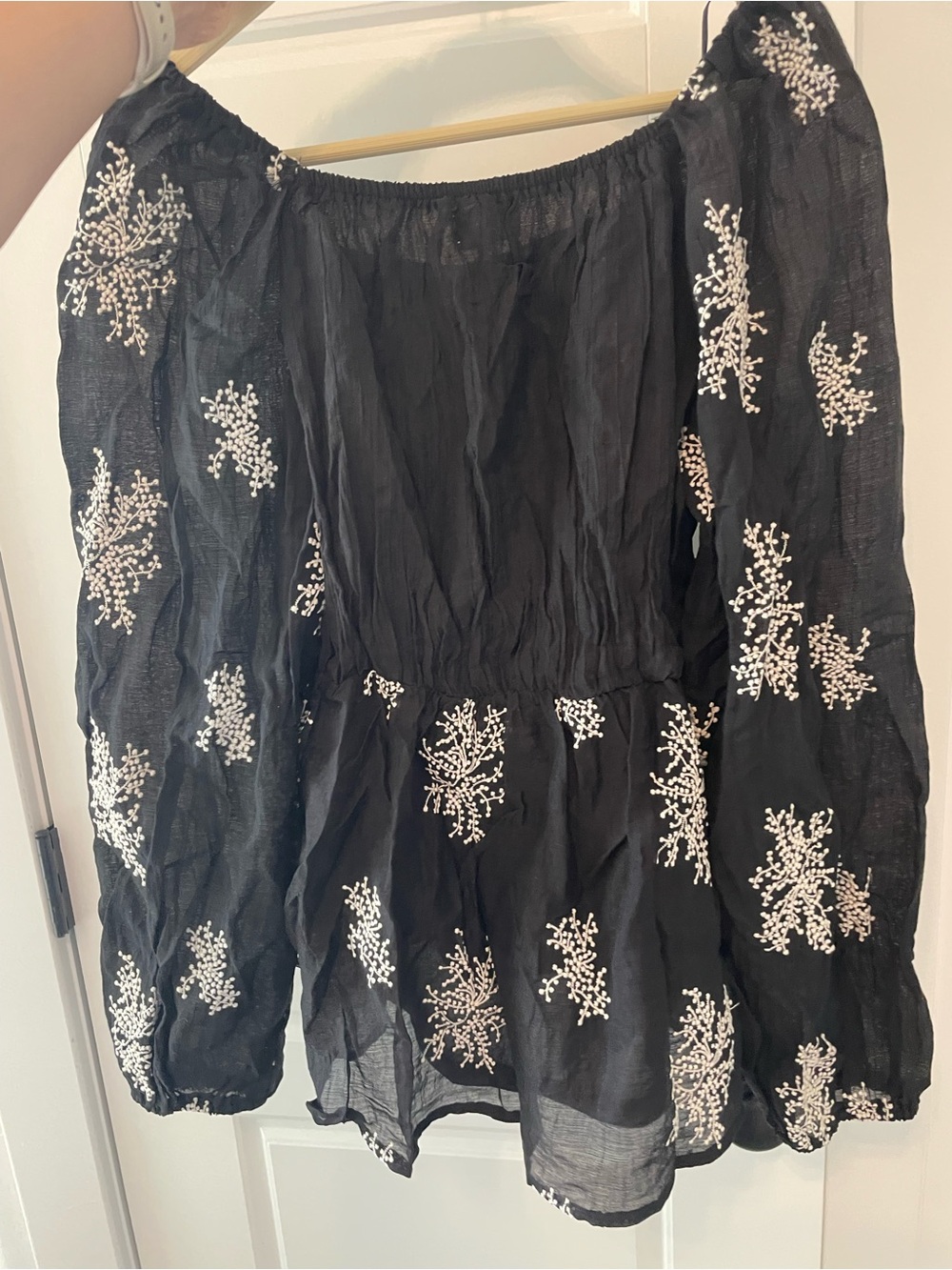 bohme Black Blouse with Ivory Floral Embroidery - Picture 7 of 7